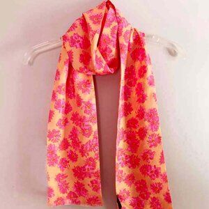 Ann Taylor Floral Silk Scarf in Fuchsia Pink and Light Orange